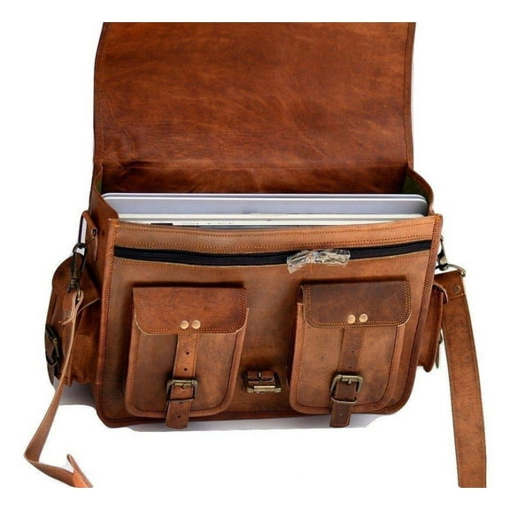 SHAKUN LEATHER JOURNAL Brown 100% Leather Messenger Bag for Laptop Handmade Briefcase Satchel Mens Crossbody Laptop Bag (11x15x5 Inches)