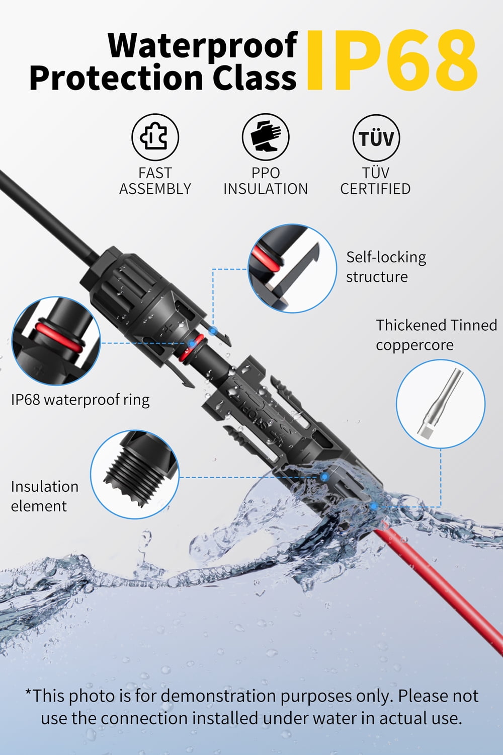 Solar Extension Cable 30Ft 10AWG, Solar Wire with Tool-Free Solar Connectors, Waterproof Solar Panel Extension Cable 6mm², PV Cable 10Gauge for Home Boat RV Solar Panels