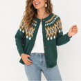 thumbnail image 6 of JUUNthy Cardigan Sweater for Womens, Long Sleeve Round Neck Button Front Vintage Warm Fashion Knit Outerwear Light Green 2XL, 6 of 11