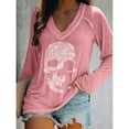 thumbnail image 4 of EFINNY Women's Fashion Long Sleeve Tee Shirts Halloween V-Neck Skull Print Funny Blouse Sweatshirts Pullover Tops Plus Size,S-5XL, 4 of 4