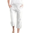 thumbnail image 2 of Dazajoo Womens Plus Size Linen Capris 2024 Summer Casual Cotton Drawstring Pants with Pockets Loose Fit Lightweight Solid Color Pants for Women Today Deals,White,XXL, 2 of 7
