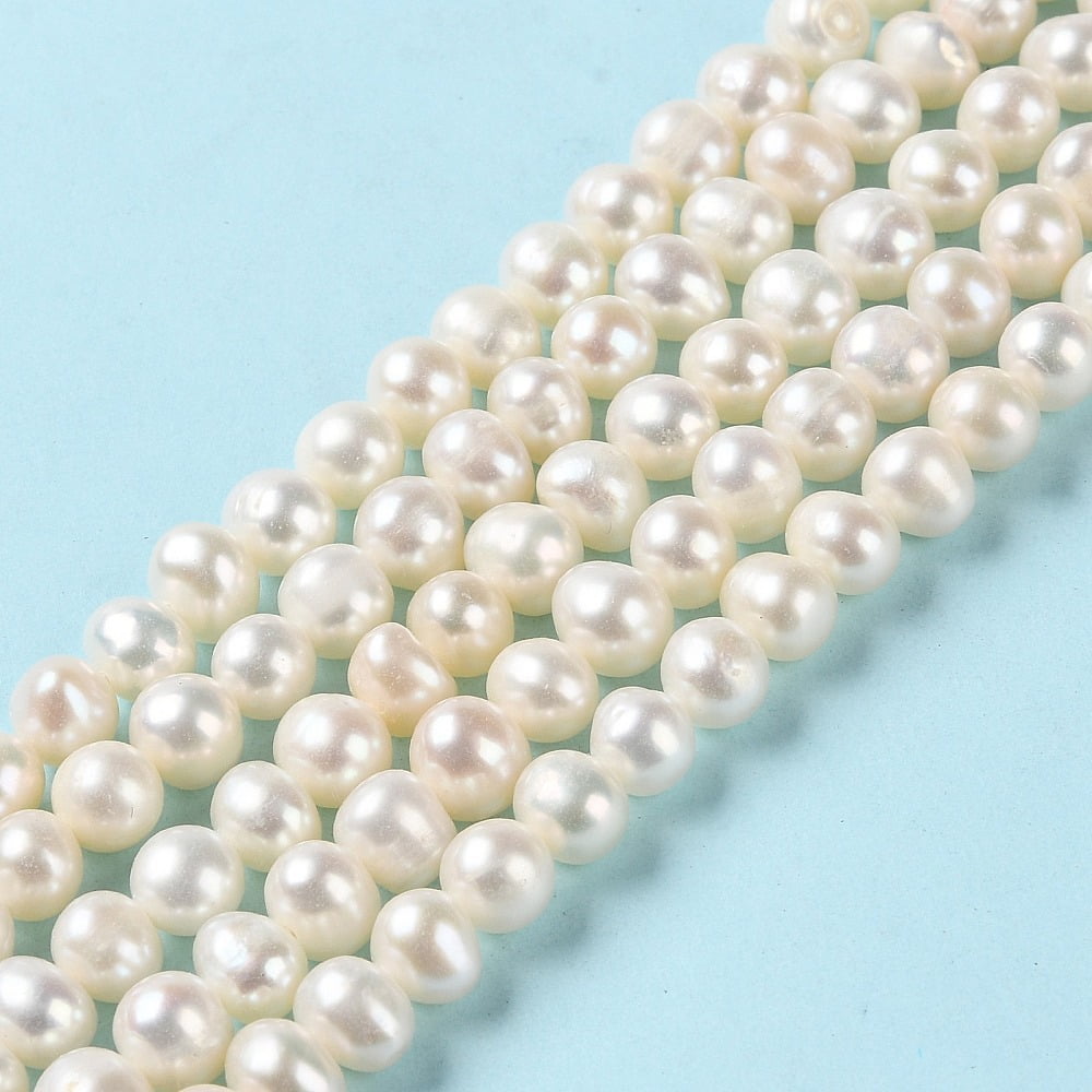 1Strand Natural Cultured Freshwater Pearl Beads Strands Grade 3A WhiteSmoke 6~7x6~7mm Hole: 0.6mm about 59pcs/strand 14.25~14.37 inch