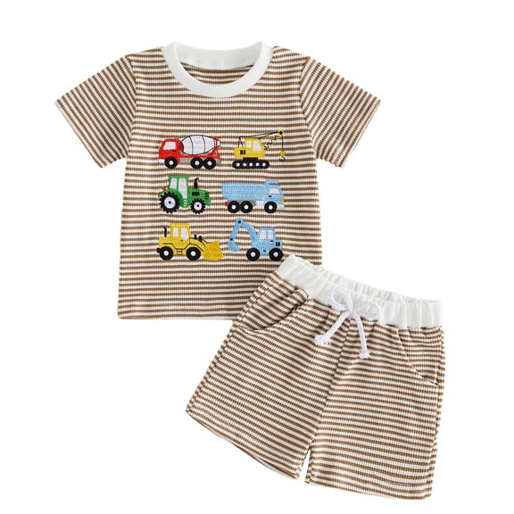 Kiijoy Infant Boys Summer Outfits Casual Graphic Striped Short Sleeve T-Shirt Shorts Set