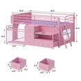 thumbnail image 2 of Low Loft Bed Twin Size with 5 Storage Drawers, Bookcase, LED Lights and Stuffed Animal Organizer, Metal Loft Bed with 13" H Safety Guardrail, Inclined Ladder and Under-Bed Play Space, Pink, 2 of 8