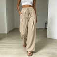 thumbnail image 2 of Women's Soft Drawstring Wide Leg Pants, Casual Solid Color Pull On Trousers, Harem Joggers with Functional Pockets, Summer Lightweight Breathable for Work Vacation | TruBelle,Beige L, 2 of 9