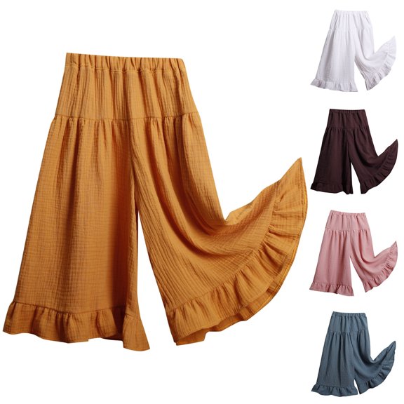 LYHaoo Girls' Solid Color Lace Wide Leg Pants Long Pants for Girls(White)