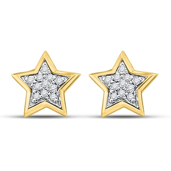 10k Yellow Gold Diamond Womens Mens Unisex Star Estrella Screwback Stud Earrings 1/12 Cttw