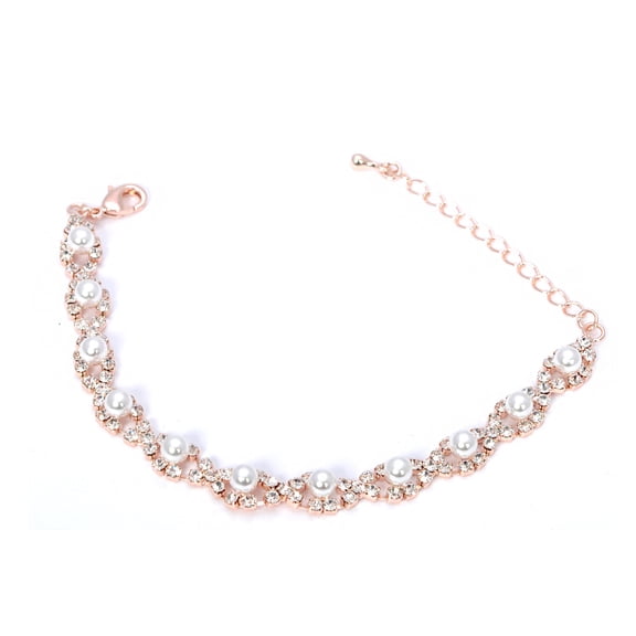 Wedding Bracelet Rose Gold Plating Faux Pearl Link Bracelet