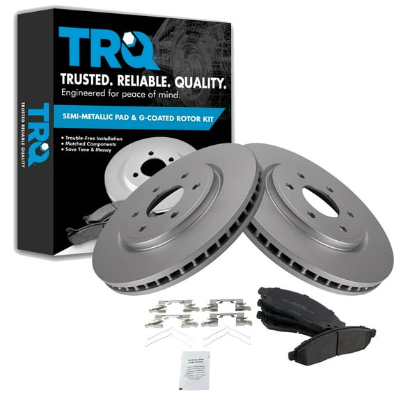 TRQ Front Brake Pad & Rotor Kit Brake Pads Brake Rotor Semi-Metallic Premium G-Coated Fits Select 2005-2021 Nissan Frontier 2005-2012 Pathfinder 2005-2015 Xterra 2009-2012 Suzuki Equator
