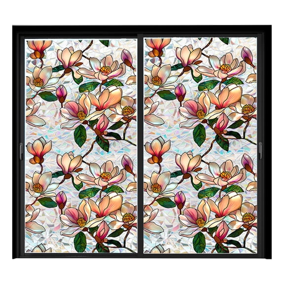 Rainbow Floral Window Film for Glass Doors — Reusable Cling with 8 Botanical Designs for Indoor Privacy Decorative Window Decal 100x43cm Static Cling with No