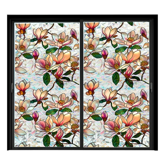 Rainbow Floral Static Cling Window Film Removable Decal For Glass Doors Privacy Sticker Botanical Designs No Sun Blocking