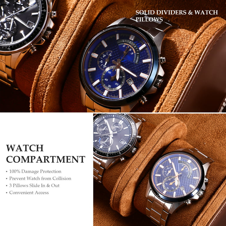 Luxury Watch Roll Storage Box 3 Slots Genuine Leather Watch Travel Display  Case