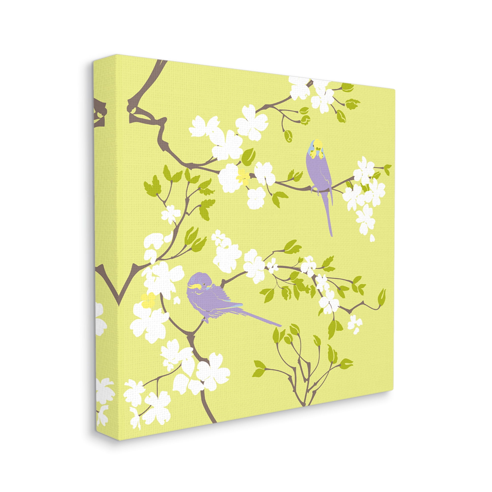 Stupell Industries Parakeets & Cherry Blossoms Animals & Insects Painting Gallery Wrapped Canvas Art Print Wall Art, 24 x 24