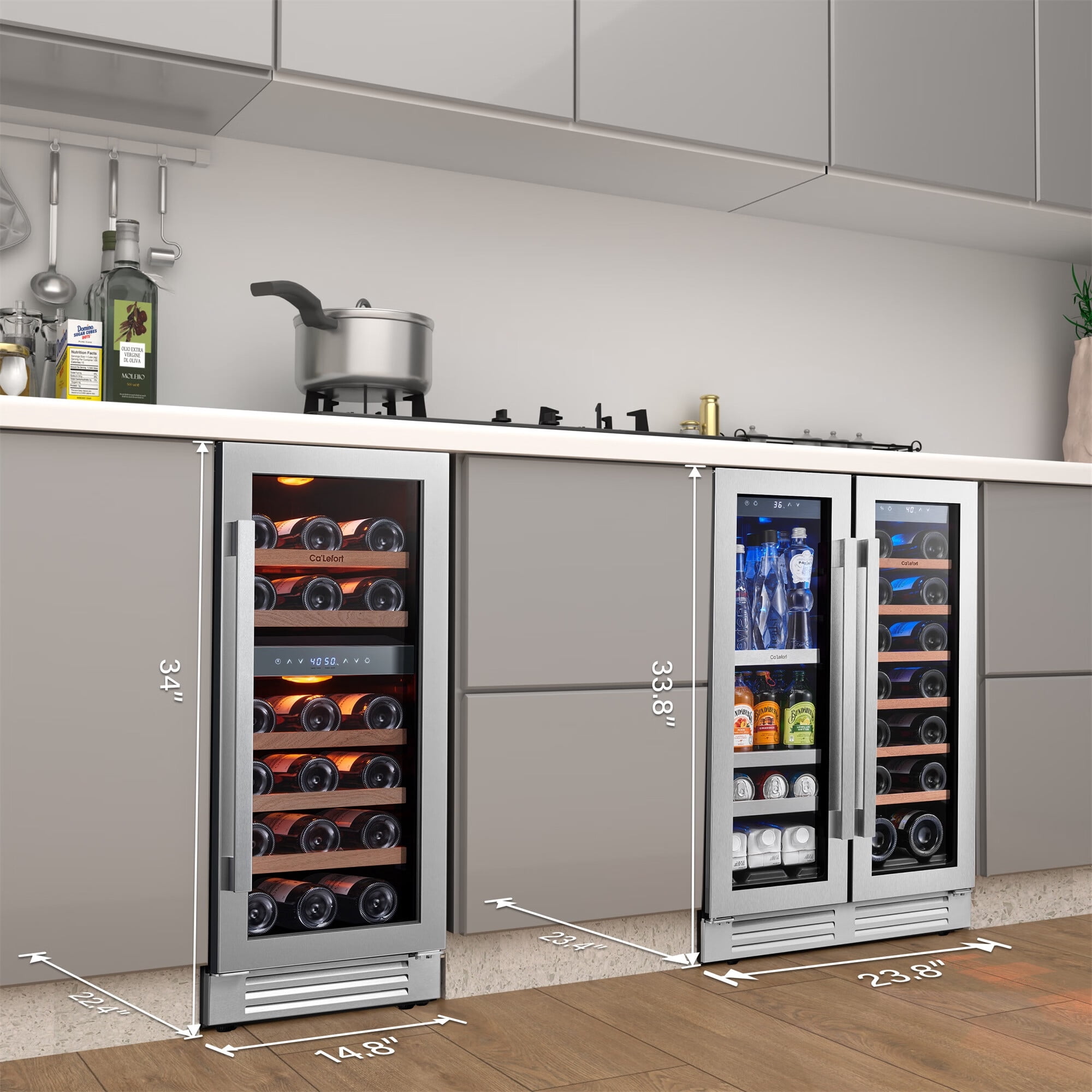 Ca'Lefort Wine Cooler Beverage Refrigerator, Hold 60 Cans and 48 Bottles Dual Zone Wine Fridge Freestanding & Built-in with Stainless Steel frame for Kitchen Office