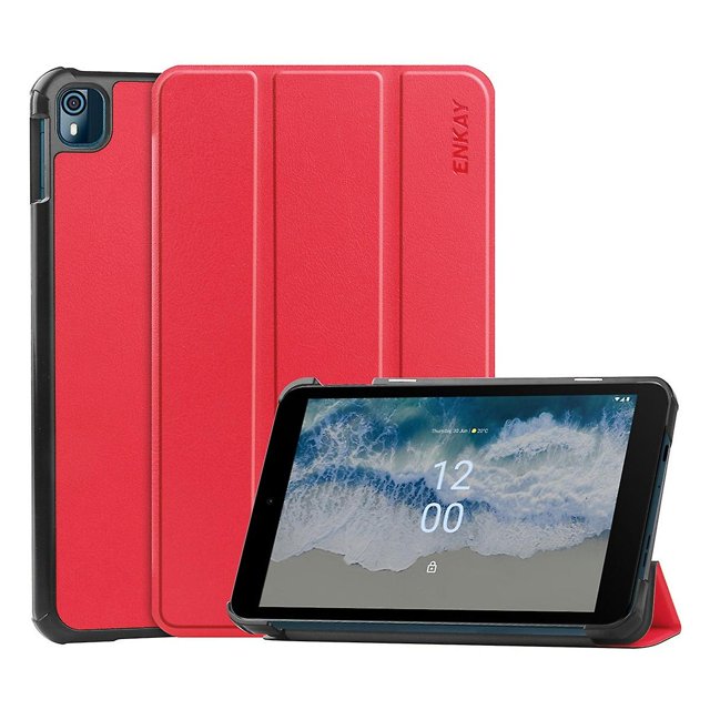 KAIYANG Funda de piel sintética Enkay + funda para PC compatible con Nokia T10, funda protectora para tableta, funda a prueba de golpes con estilo Trif C para Nokia T10, color rojo