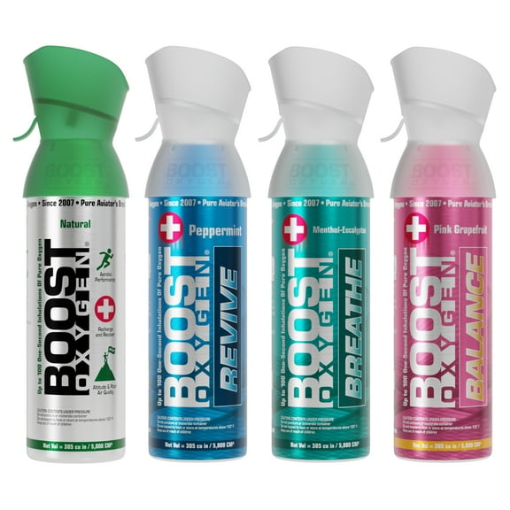 (4 pack) Boost Oxygen Portable Canned Oxygen, Variety Pack, 5L