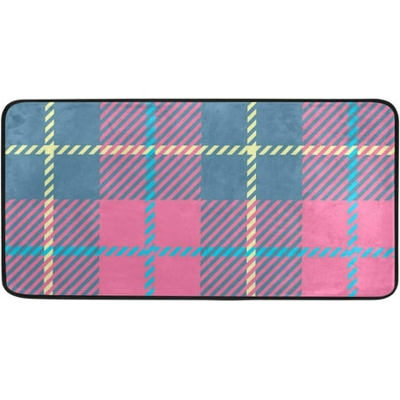

BESTKITTY Kitchen Mat Pink Scotland Plaid Stripes Kitchen Rug Mat Anti-Fatigue Comfort Floor Mat Non Slip Oil Stain Resistant Easy to Clean Kitchen Rug Bath Rug Carpet for Indoor Outdoor Doormat