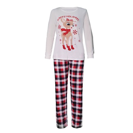 

Uorcsa Fashion Plaid Home Two-piece Pajamas Print Comfy Mom Christmas Parent-child clothing White