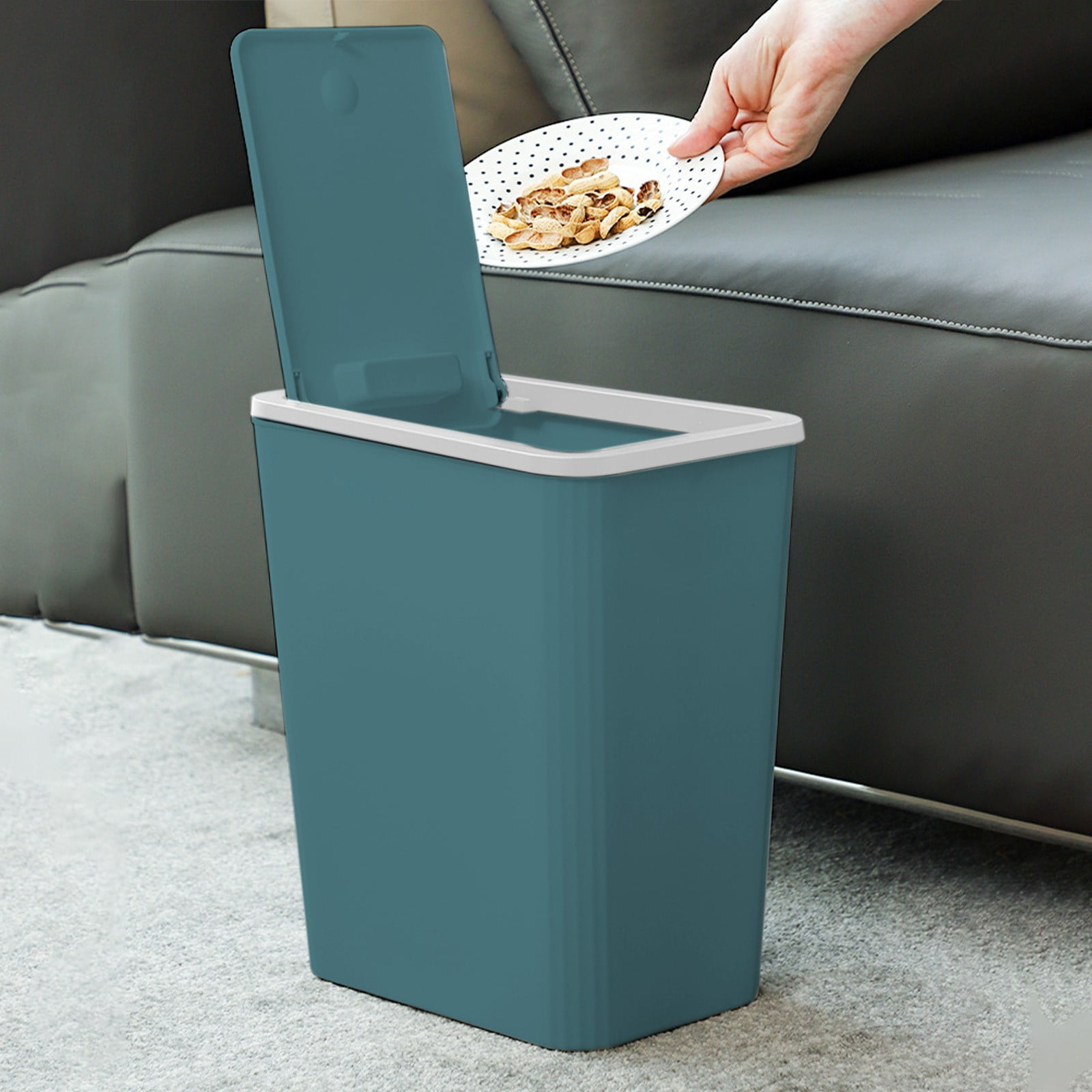 Bathroom Trash Can with Press Lid, Popup Lid Wastebasket for Toilet, Office, Bedroom, Living Room, Compact and Odor-Locking Plastic Garbage Bin