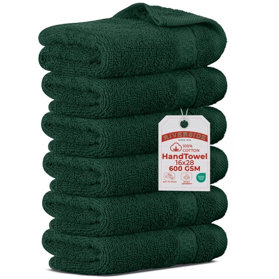 RIVERSIDE Hand Towel 6 Pack 16x28 Soft and Quick Dry Cotton Towels for Home Gym & Spa - Hunter Green