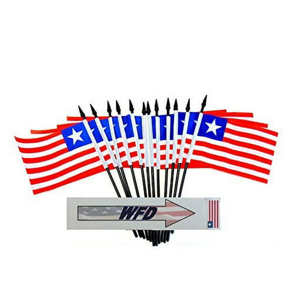 Pack of 12 4"x6" Liberia Polyester Miniature Desk & Little Table Flags, 1 Dozen 4"x 6" Liberian Small Mini Hand Waving Stick Flags