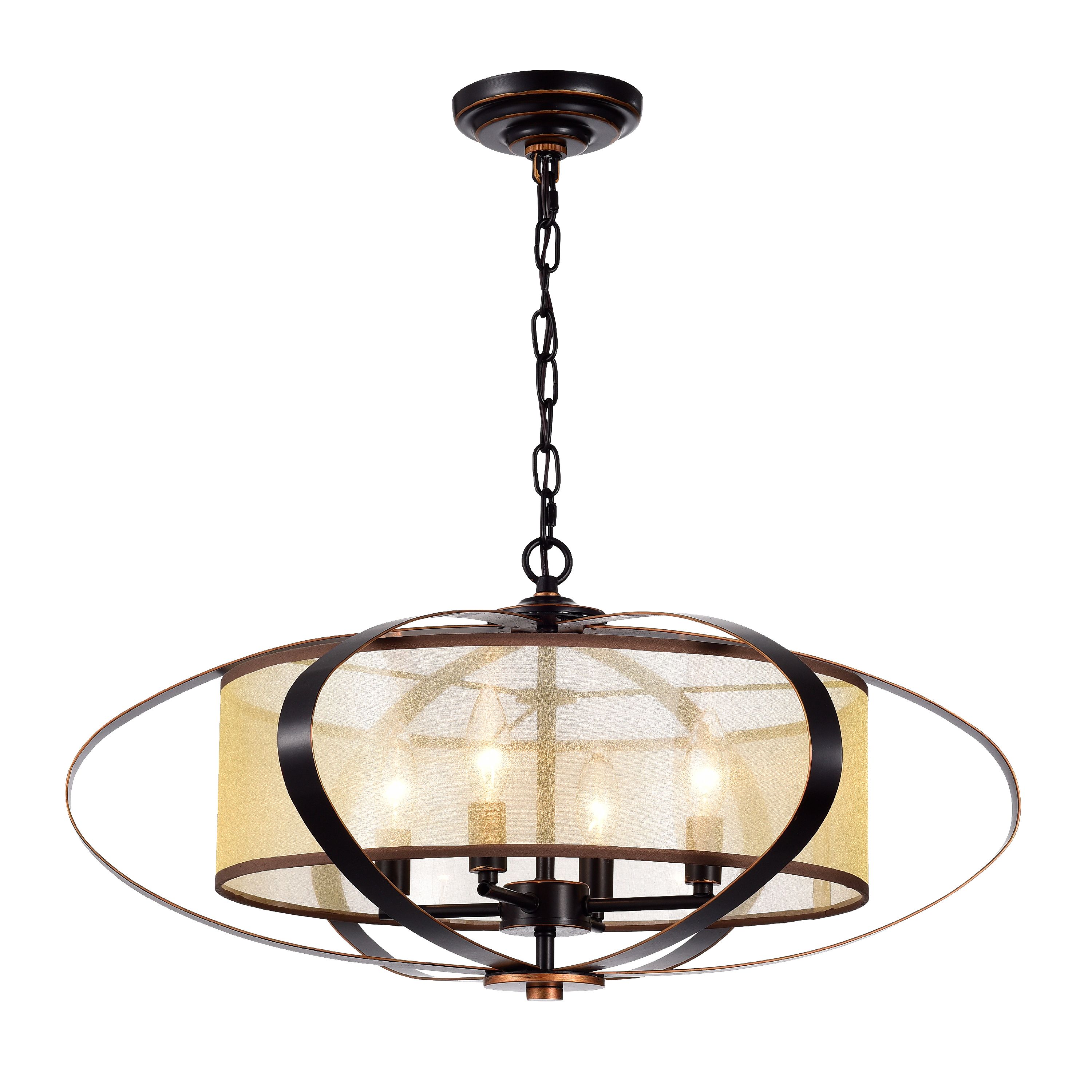 Marielle Oil Rubbed Bronze 4Light Globe Pendant with Fabric Shade
