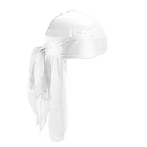Stylish Silk Doo Rags For Men Proper Durag With Long Tail Size Soft And Comfortable Men Black Bandanas For Hip Hop Rapper White