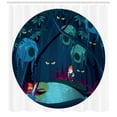 thumbnail image 3 of Gnome Shower Curtain, Halloween Theme with Scary Ghost Devil Eyes Deep in the Forest Cartoon Design, Fabric Bathroom Set with Hooks, 69W X 84L Inches Extra Long, Teal Night Blue, by Ambesonne, 3 of 3