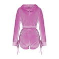 thumbnail image 5 of 2 Piece Sets for Women Solid Color Sweatsuit Velour Tracksuits Womens Zip Hoodie Shorts Set Long Sleeve Track Suits (Pink M), 5 of 5