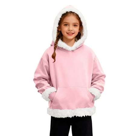 Zecgelong Girls Hooded Sweatshirts Full Zip Cozy Hoodies Long Sleeve Casual Winter Warm Jackets with Pocket for Christmas Pink 4-5 Years