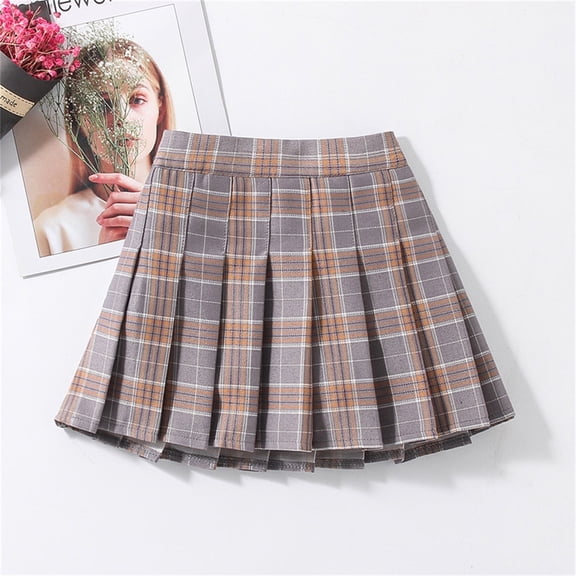 ZHOGXU Children Toddler Girls Summer Skirt High Waist Plaid Print A Line Comfortable Fashion Mini Pleated Skirt For School And Daily Wear,Grey,2-3 Years