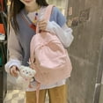 thumbnail image 3 of HMSHA Women Kawaii Pure Colour Small Backpack Purse Girl Cute Bear Pendant Pink Backpack Primary School Student School Bag (Pink), 3 of 6