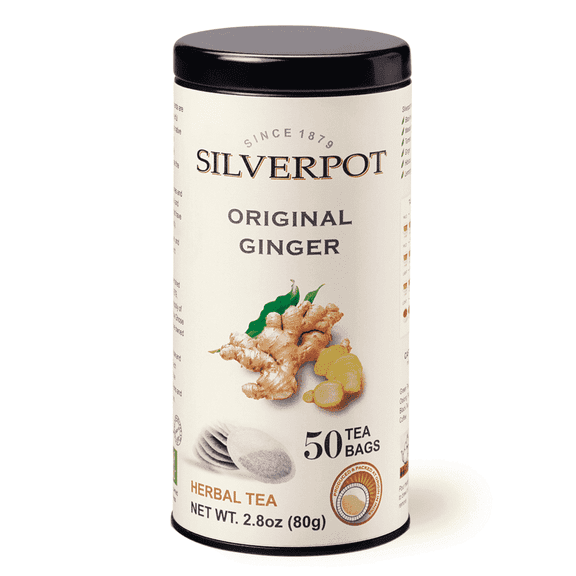 Silverpot Ginger Tea Bags, 50 Count, Ginger Root Herbal Detox Tea, Anti Inflammatory, Digestive, Warming, Hot or Iced, Caffeine Free, 100% Natural