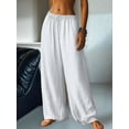 thumbnail image 4 of Women'S Loose Fit Solid Color Elastic Waist Pocket Straight Leg Casual Pants White XXL, 4 of 8