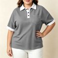 thumbnail image 3 of Dolkfu Retro Vintage Summer Tops for Women 2026 Polycotton Collared Short Sleeve Gray Modern Fashion Patchwork Button Blouses & Tops Gray,Xl, 3 of 4