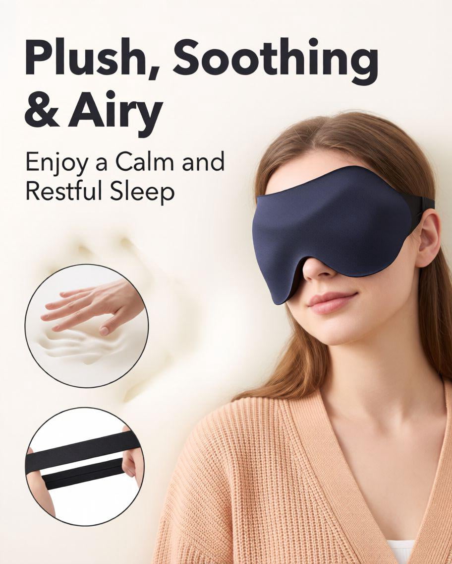 Weighted Sleep Mask, Soft Blackout Eye Cover for Sleeping, 3D Contoured Eye Cups, Zero Pressure Comfort, Full Coverage Strap for Long Flights, Hotel Sleep, Night Shift Recovery, for Women and Men