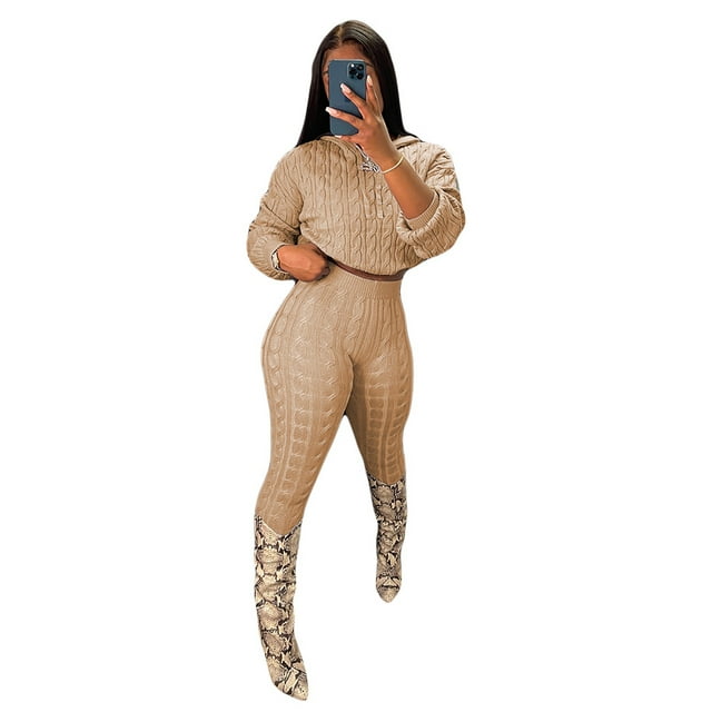 CN0193 European and American Women‘s High Elastic Solid Color Anti-Pilling Knitwear Sweater Set Two-Piece Set