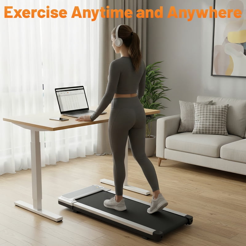 Simenmax Walking Pad, Under Desk Treadmill for Home Office, Quiet Portable Treadmill for Small Spaces, Apartments, Remote Control & LED Display,Silver