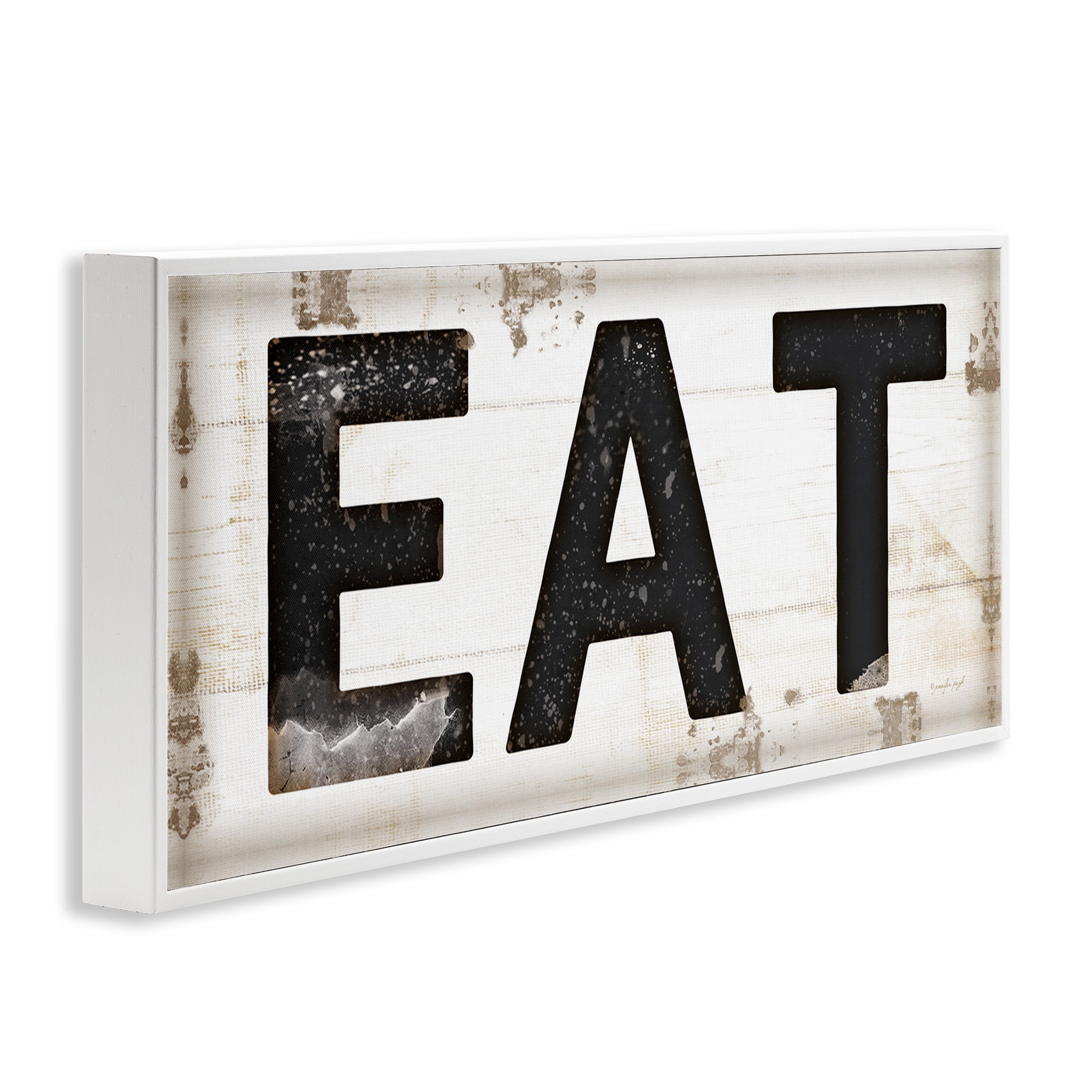 Stupell Industries Eat Typography Vintage Sign Food & Beverage Painting White Framed Art Print Wall Art, 30 x 13