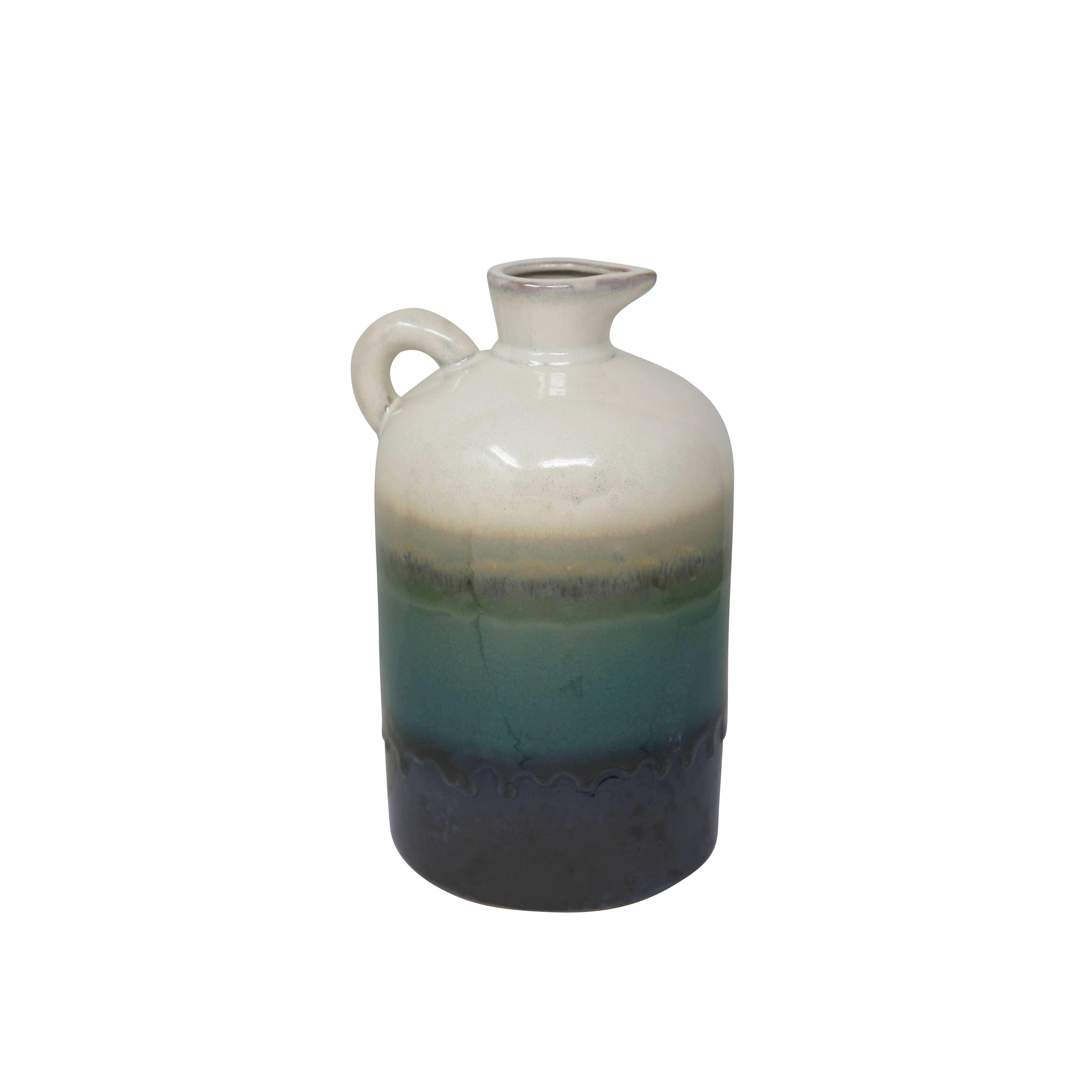 Decorative Ceramic Jug with Curved Handle, Multicolor