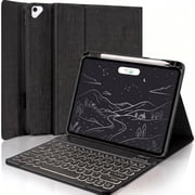 7 Color Backlit Detachable Bluetooth Keyboard Case for iPad 9.7" 2018 (6th Gen)/2017 (5th Gen)/iPad Air 2/Air 1, Smart Folio Cover with Pencil Holder，Black