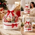 thumbnail image 6 of Leodye 1PCS Cotton Rope Gift Basket with Handles Woven Storage Bin with Bow Clear Ribbon Gift Bag for Christmas Holiday Gift Giving Home Storage Container -13.78x8.66x5.51in, 6 of 7
