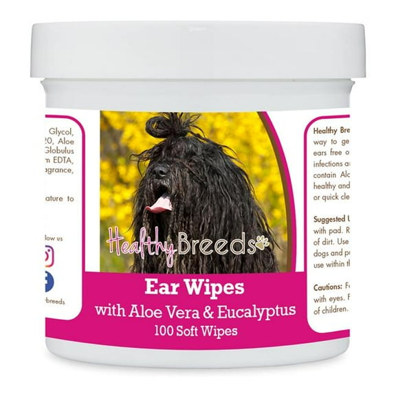 Healthy Breeds 192959823196 Bergamasco Ear Cleaning Wipes with Aloe & Eucalyptus for Dogs - 100 Count