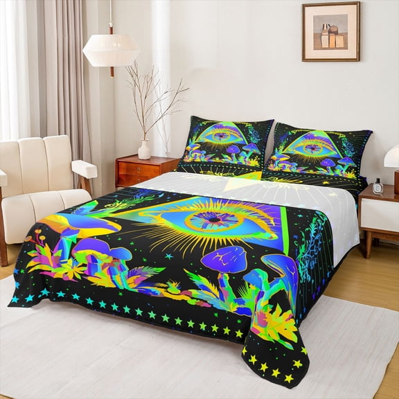 Feelyou Teen Mystic Eye Twin Sheet Sets, Rustic Mushroom Bedding, 3 Pieces