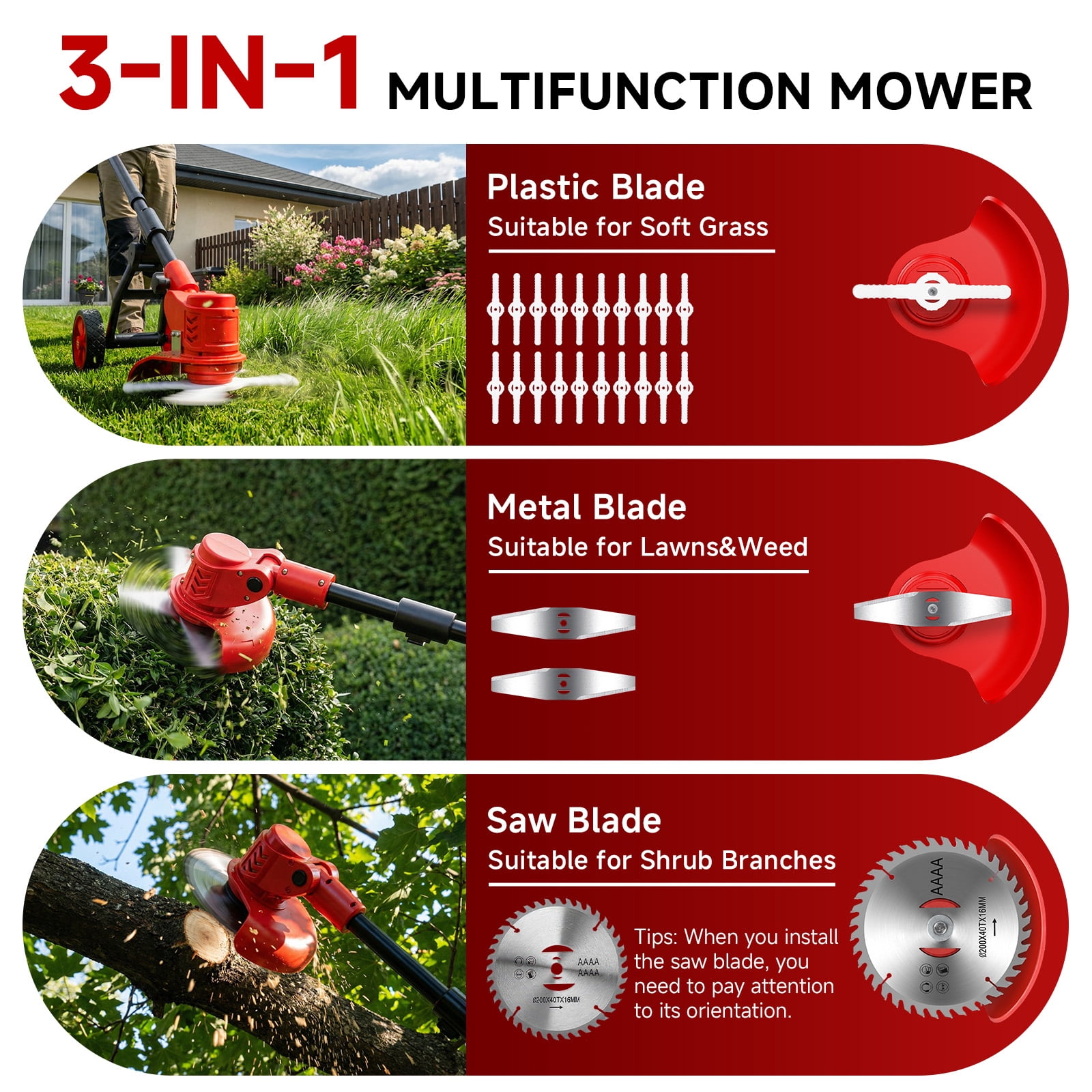 Tanbaby 6 inch Weed Eaters Cordless, Battery Powered Weed Wacker/String Trimmer/Brush Cutter, Lawn Edger with 3 Types of Blades for Lawn Yard Garden