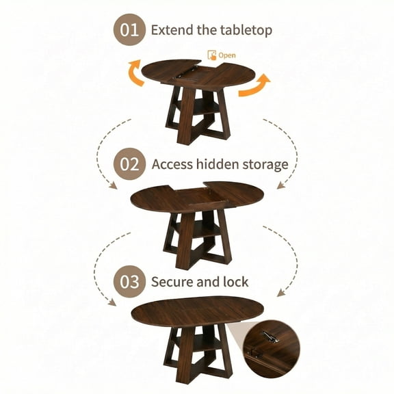 43.3in-59in Extendable Round Dining Table for 4-8,Modern Kitchen Oval Dining Table