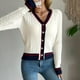thumbnail image 4 of Cárdigan de moda para mujer, cuello en V, color liso, blusa con botones, suéter informal de otoño, cárdigan, blusa de poliéster para mujer, 4 of 9