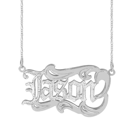 Personalized Sterling Silver or Gold Plated Mens Nameplate Necklace with Old English Lettering, 18