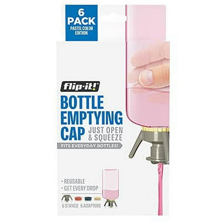 Flip-It! Bottle Emptying Kit - Get Every Last Drop Out of Lotions, Shampoos, Conditioners and Kitchen Condiments BPA Free - Dishwasher Safe (6 Pack, Pastel Colors)