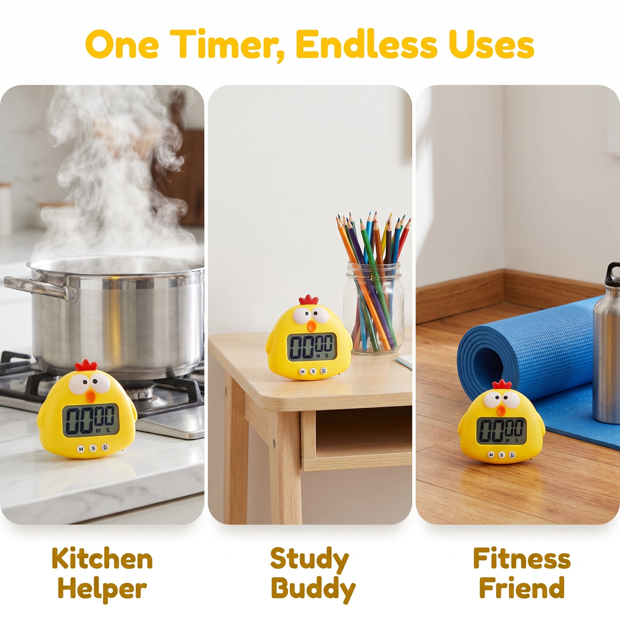 Unique Bargains Digital Kitchen Timer with Loud Alarm and Magnetic Backing Yellow Chick
